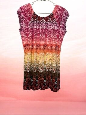 dressbarn Pink and Coral Ombre Ikat Sleeveless Top